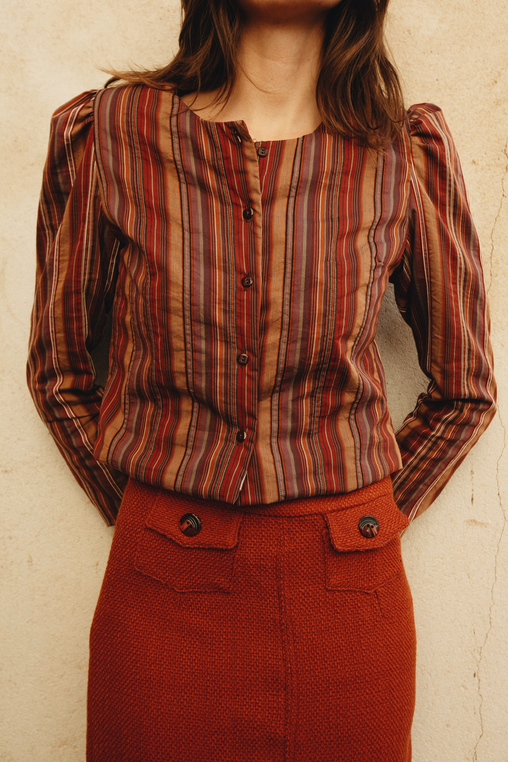 FALDA MIDI TAPETAS LANA NARANJA