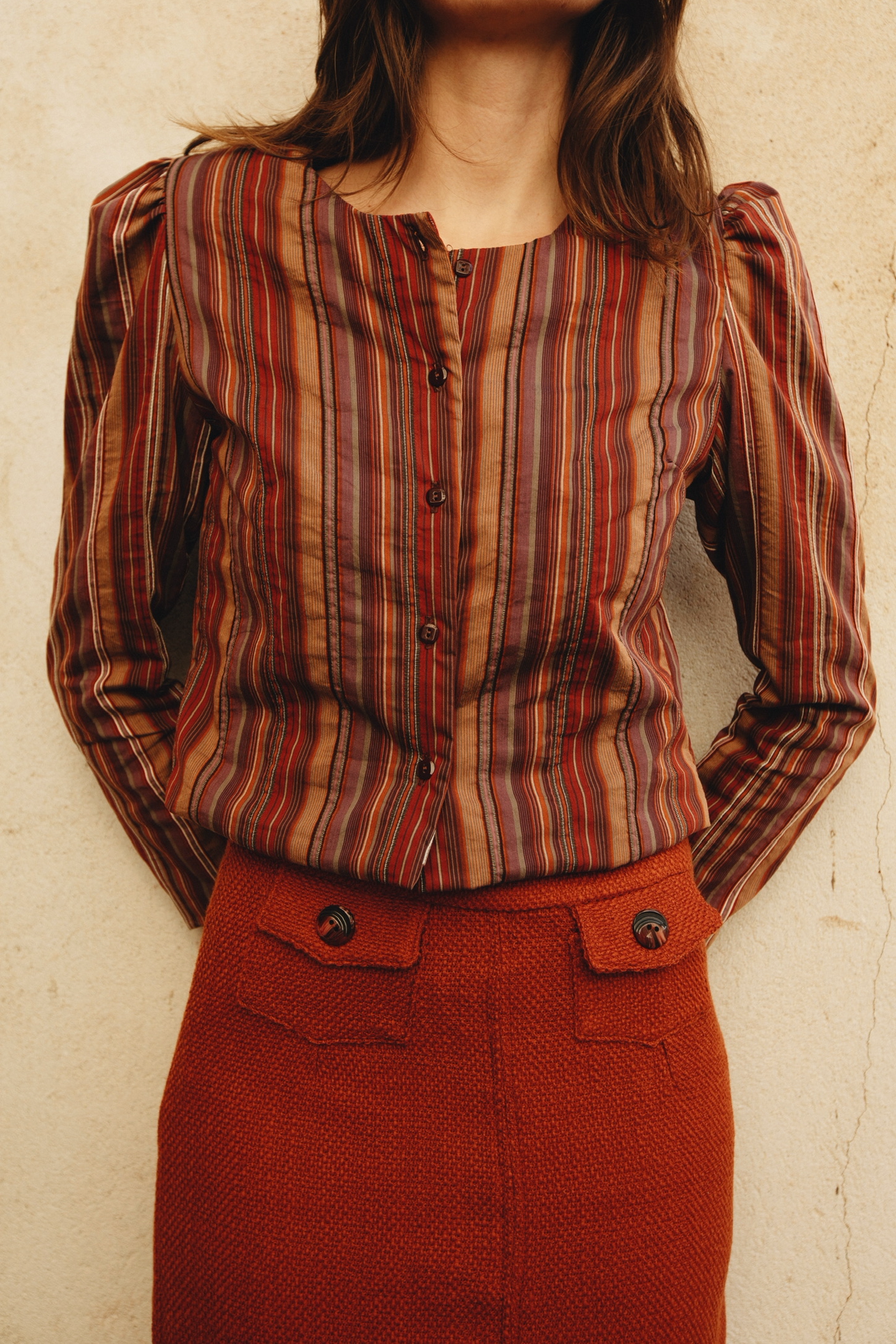 FALDA MIDI TAPETAS LANA NARANJA