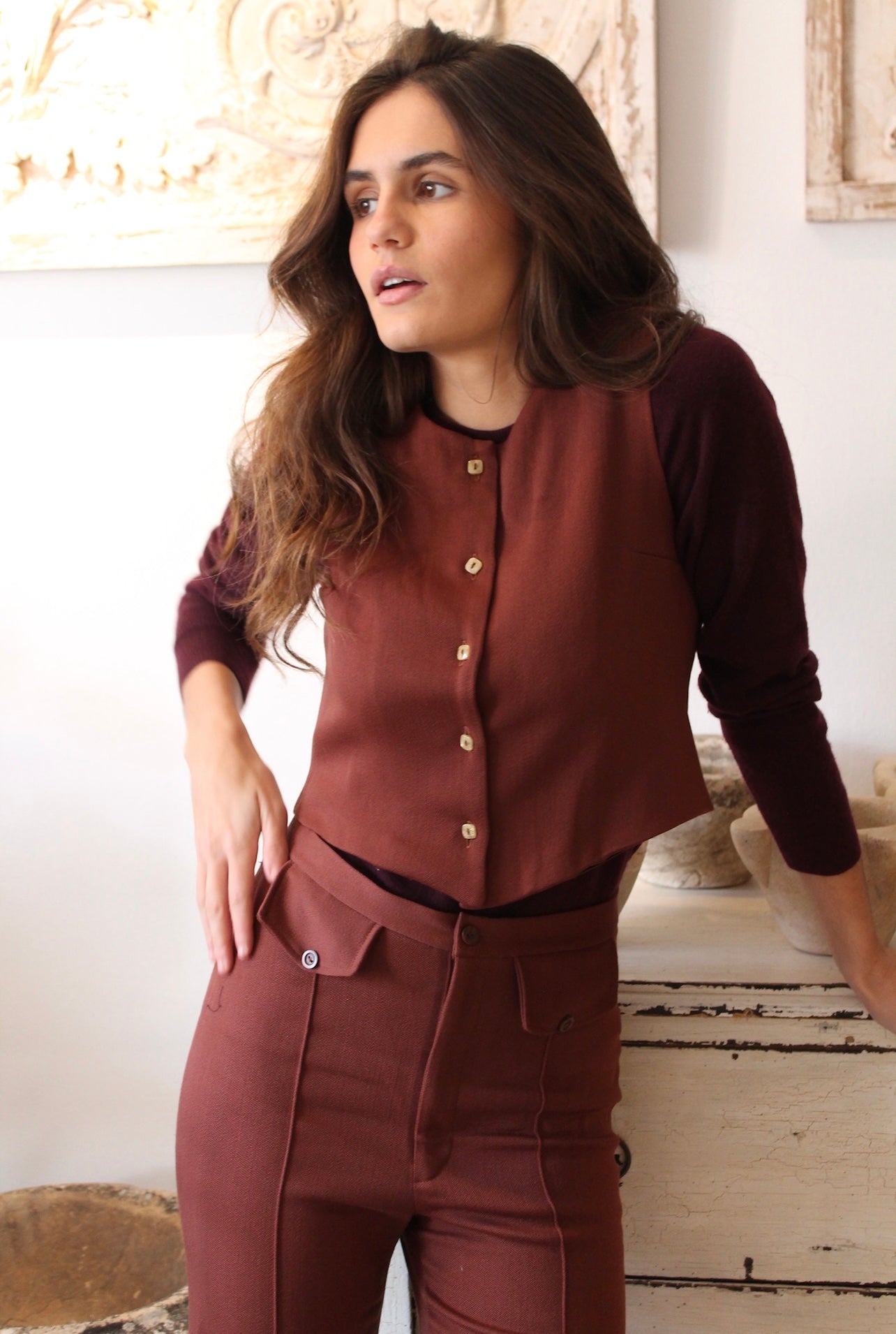 CHALECO ESTRUCTURADO CREPE TEJA