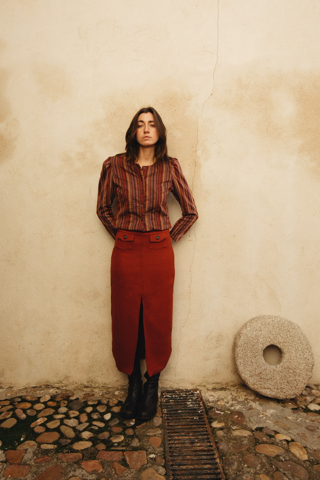 FALDA MIDI TAPETAS LANA NARANJA