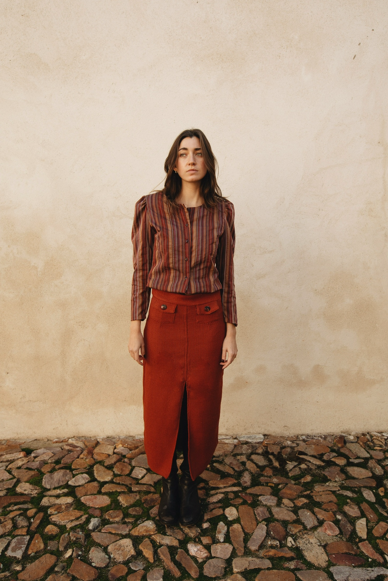 FALDA MIDI TAPETAS LANA NARANJA