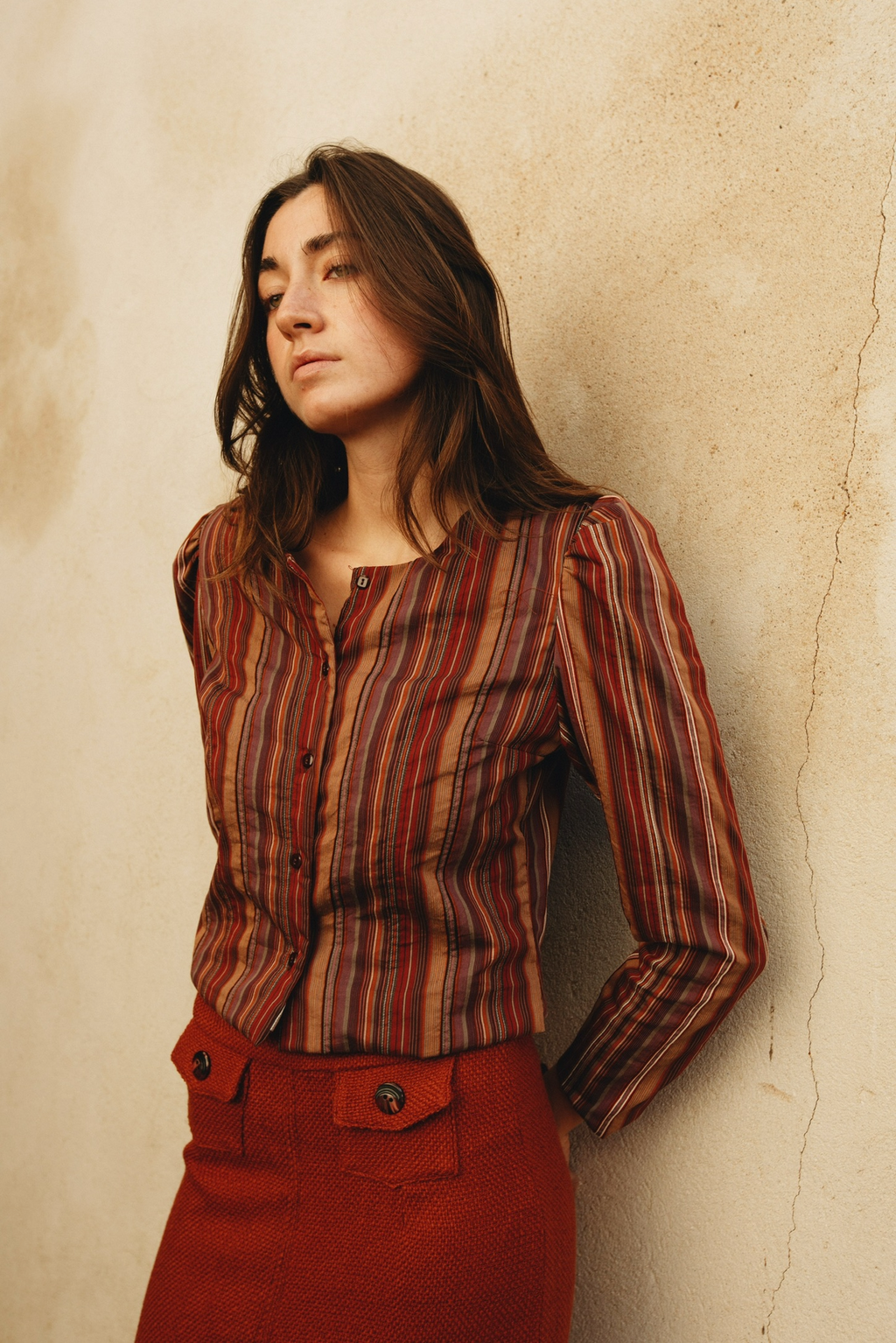 FALDA MIDI TAPETAS LANA NARANJA