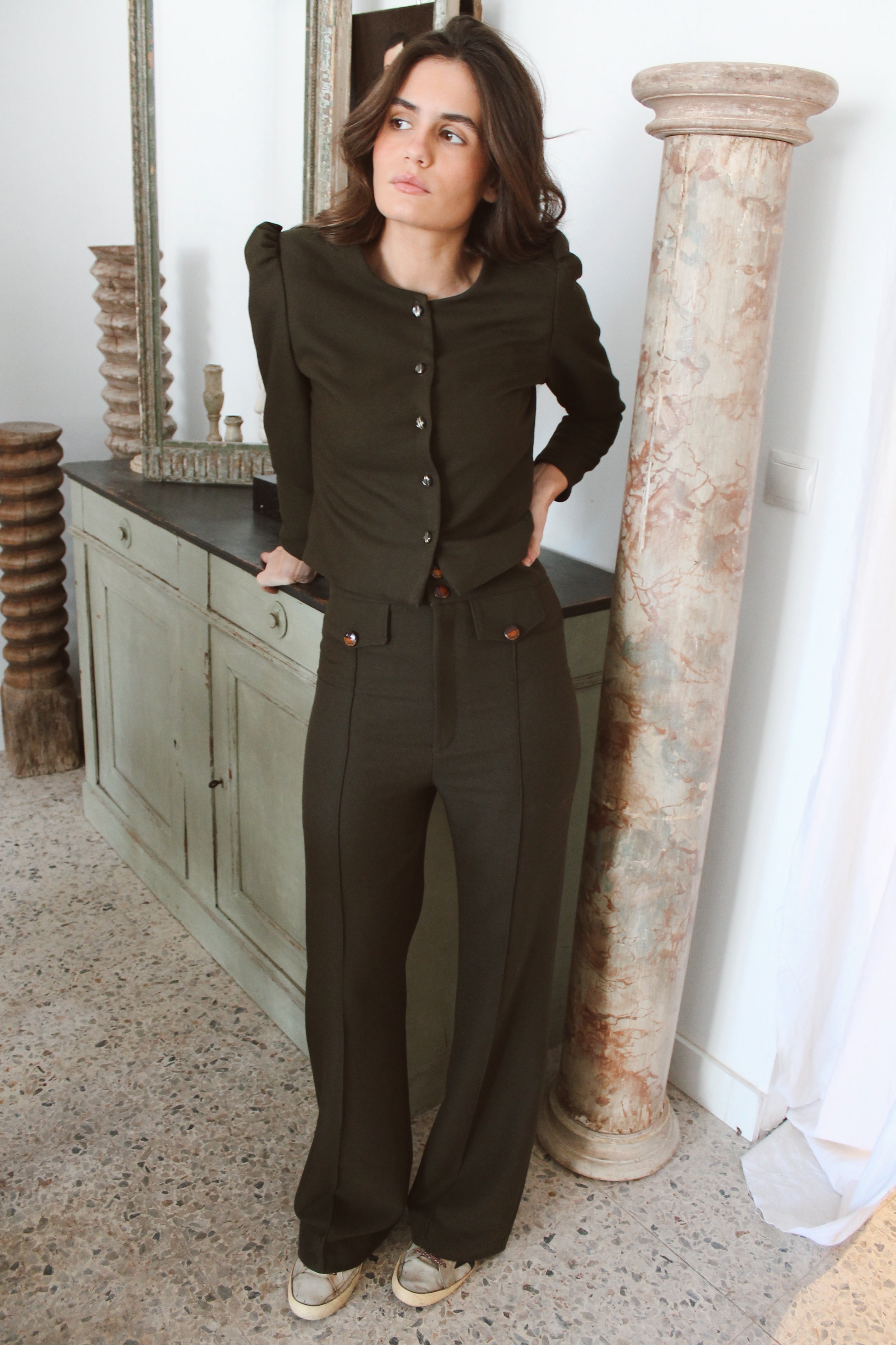 PANTALON PALAZZO VERDE CAZA