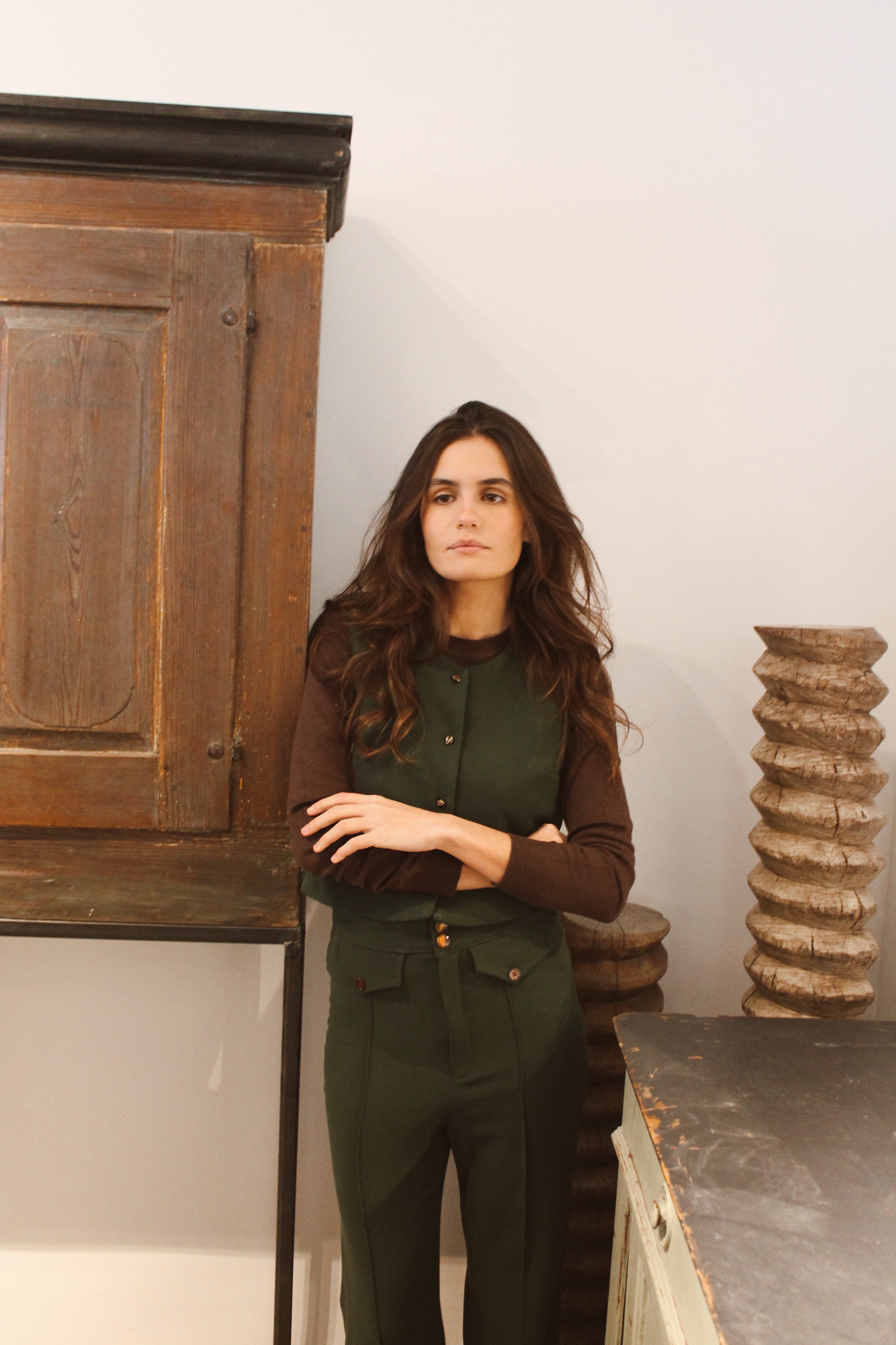 PANTALON PALAZZO VERDE BOTELLA