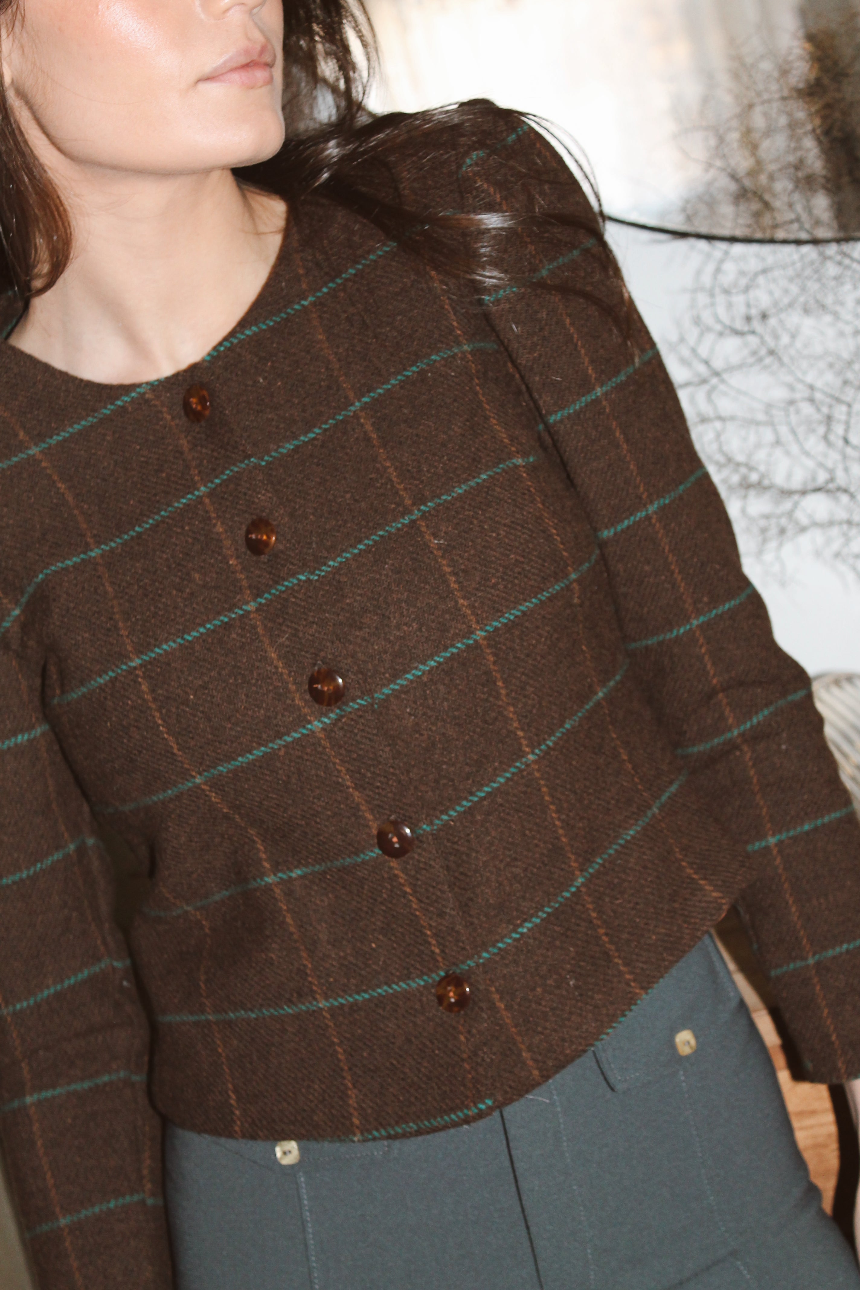 CHAQUETA CUADRO VENTANA CHOCOLATE